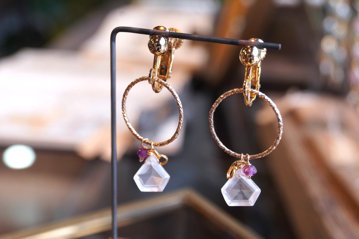 Fillyjonk ローズクォーツ 王冠リングとイヤリング Fillyjonk ローズ