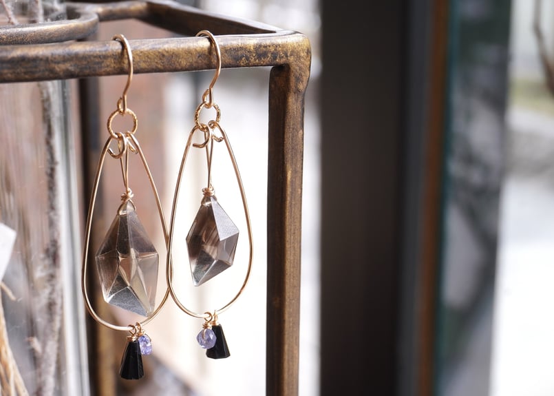 レモンスモーキークォーツ、ブラックスピネル、タンザナイト k14GF