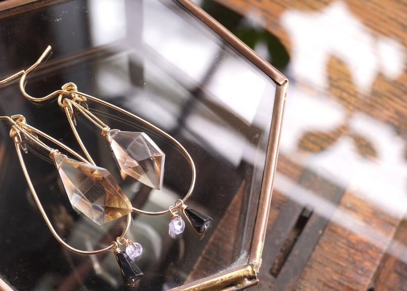 レモンスモーキークォーツ、ブラックスピネル、タンザナイト k14GF