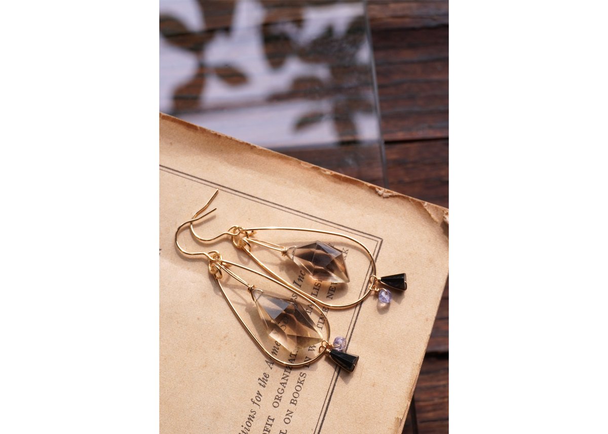 レモンスモーキークォーツ、ブラックスピネル、タンザナイト k14GF