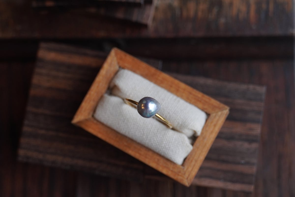 759 あこや真珠！18K！ナチュラルグレー！6.2mmパールリング 759 あこや真珠！18K！ナチュラルグレー！6.2mmパールリング