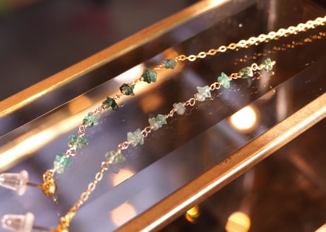 エメラルド　アシンメトリーロングピアス