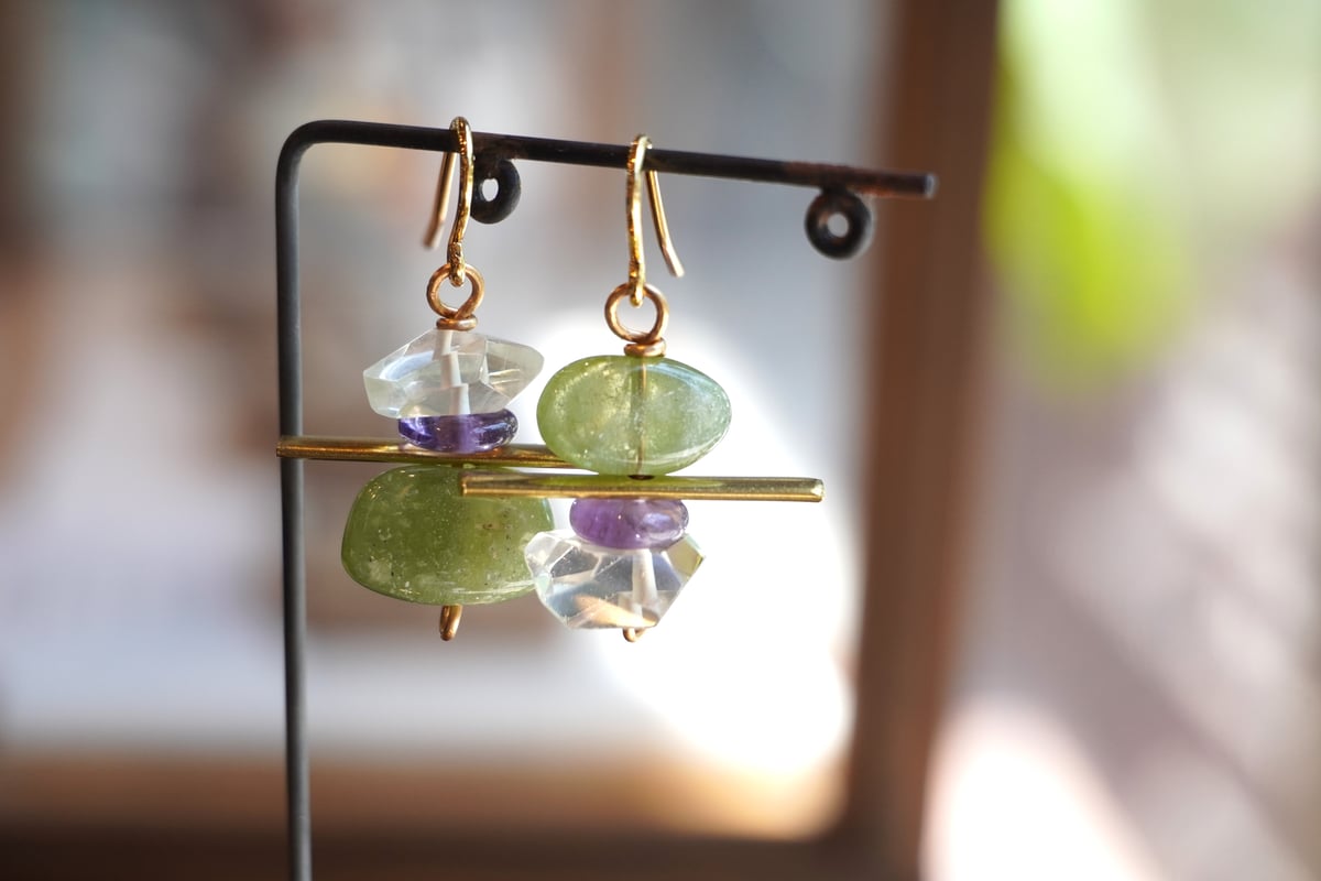 ペリドット、レモンクォーツ フックピアス | zuro jewelry