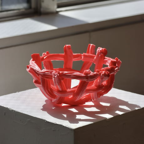 " Take 5 Rubber " Rope Basket S - sakura pink&cherry pink
