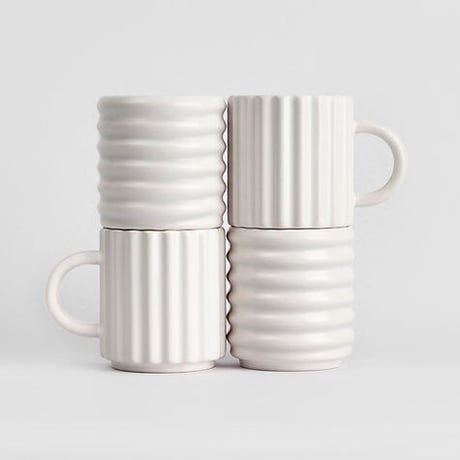 "FORM & SEEK" Ripple Mugs SET - White -