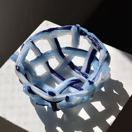 " Take 5 Rubber " Rope Basket S - light blue&navy blue