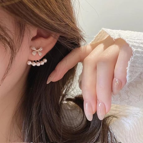 ribbon pearl ピアス