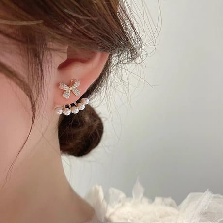 ribbon pearl ピアス