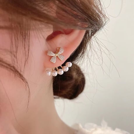 ribbon pearl ピアス