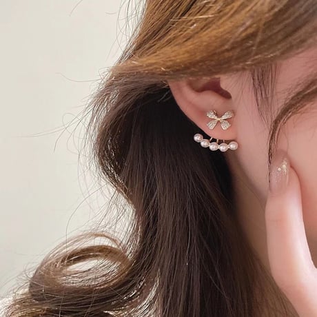 ribbon pearl ピアス