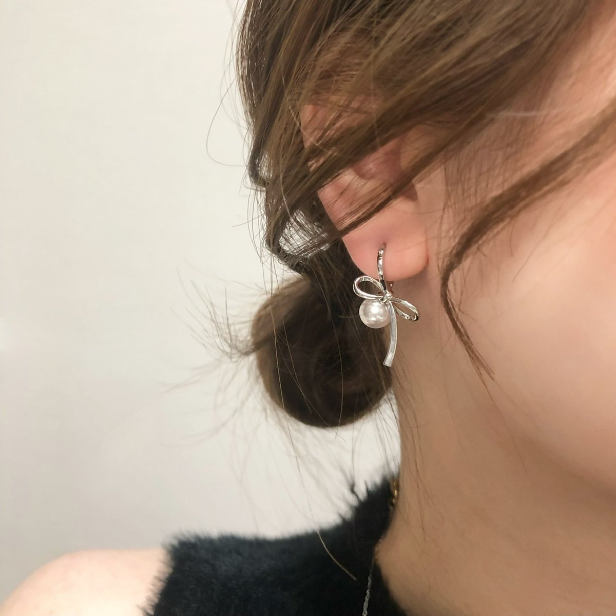 人気★安心国内発送【TATIANA】Lovely Pearl Ribbonリボンピアス TATIANA☆[SILVER925] Lovely Pearl Ribbon Earring (TATIANA