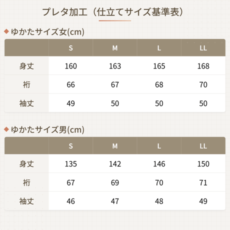 S/M/L/LLプレタサイズお仕立て券※反物は別売りです（井登美ゆかた）
