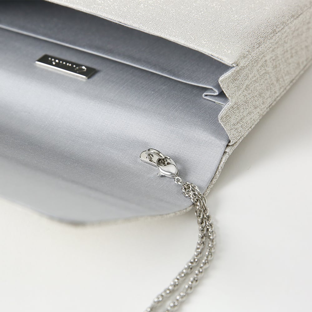 刺繍付きグレー和装用バッグ ミモザ刺繍のクラッチバッグ（ペールグレー） | きものすなお