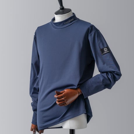 試着のみ 8gshoot モックネックシャツ ネイビー アイボリー 長袖　L 試着のみ 8gshoot モックネックシャツ ネイビー アイボリー 長袖L