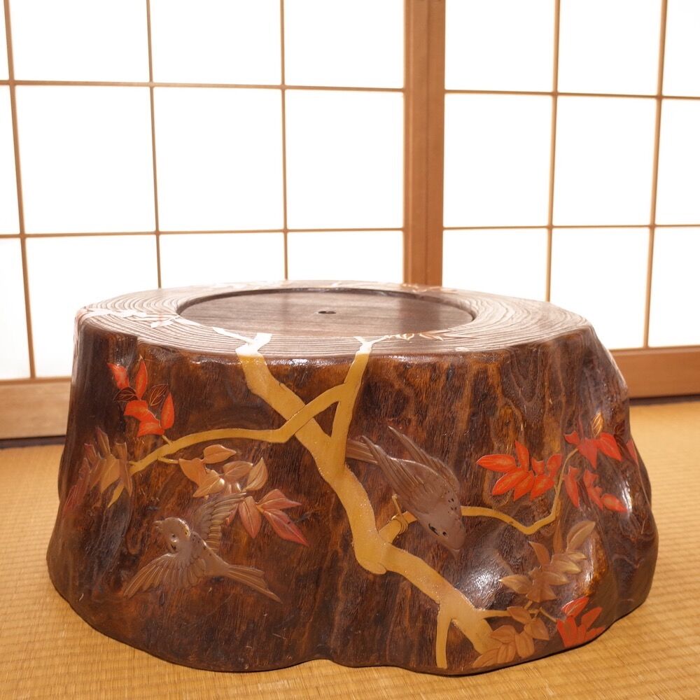 螺鈿象嵌秋草桐火鉢　金沢市伝統工芸品？　昭和レトロモダン　可愛い火鉢　木の温かみ 螺鈿象嵌秋草桐火鉢 金沢市伝統工芸品？ 昭和レトロモダン