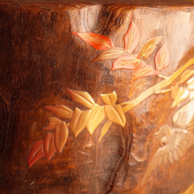 桐火鉢 山漆に鳥蒔絵 | 金沢桐工芸 岩本清商店
