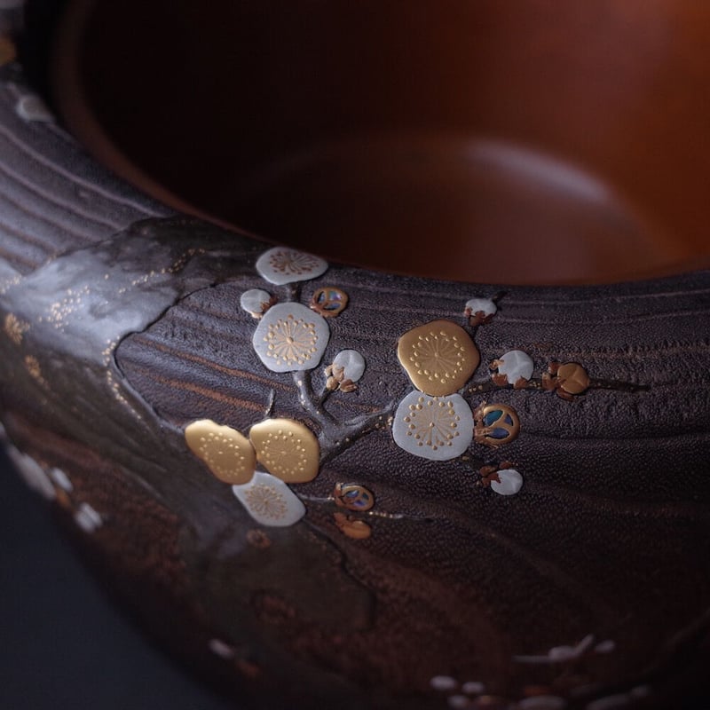 螺鈿象嵌秋草桐火鉢金沢市伝統工芸品？昭和レトロモダン可愛い火鉢木の