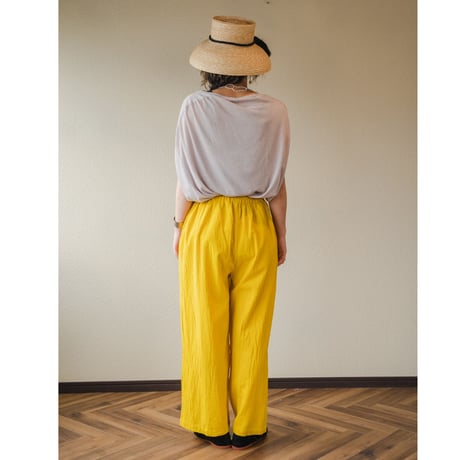訳あり！50%off!!!ヂェン先生の日常着　　ストレートパンツM イエロー　春夏生地