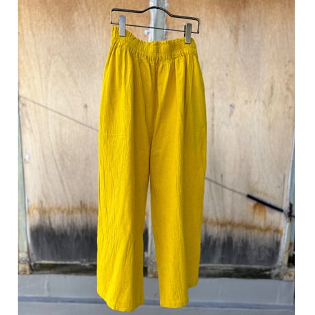訳あり！50%off!!!ヂェン先生の日常着　　ストレートパンツM イエロー　春夏生地