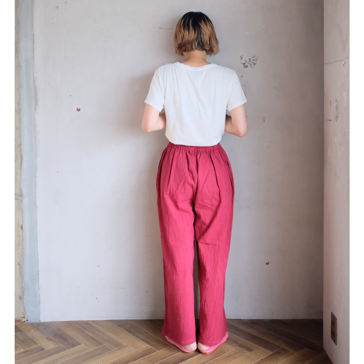 ヂェン先生の日常着　手染め　ストレートパンツ　M ヂェン先生の日常着 ストレートパンツM オレンジ 春夏生地 | THE