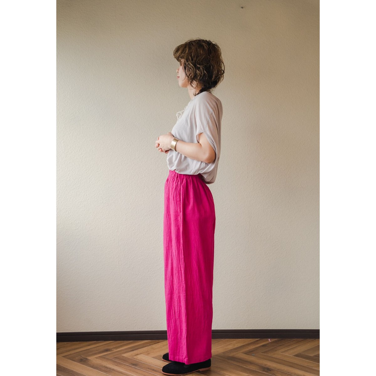 ヂェン先生の日常着 ストレートパンツM ショッキングピンク 春夏 ヂェン先生の日常着 ストレートパンツM ショッキングピンク 春夏