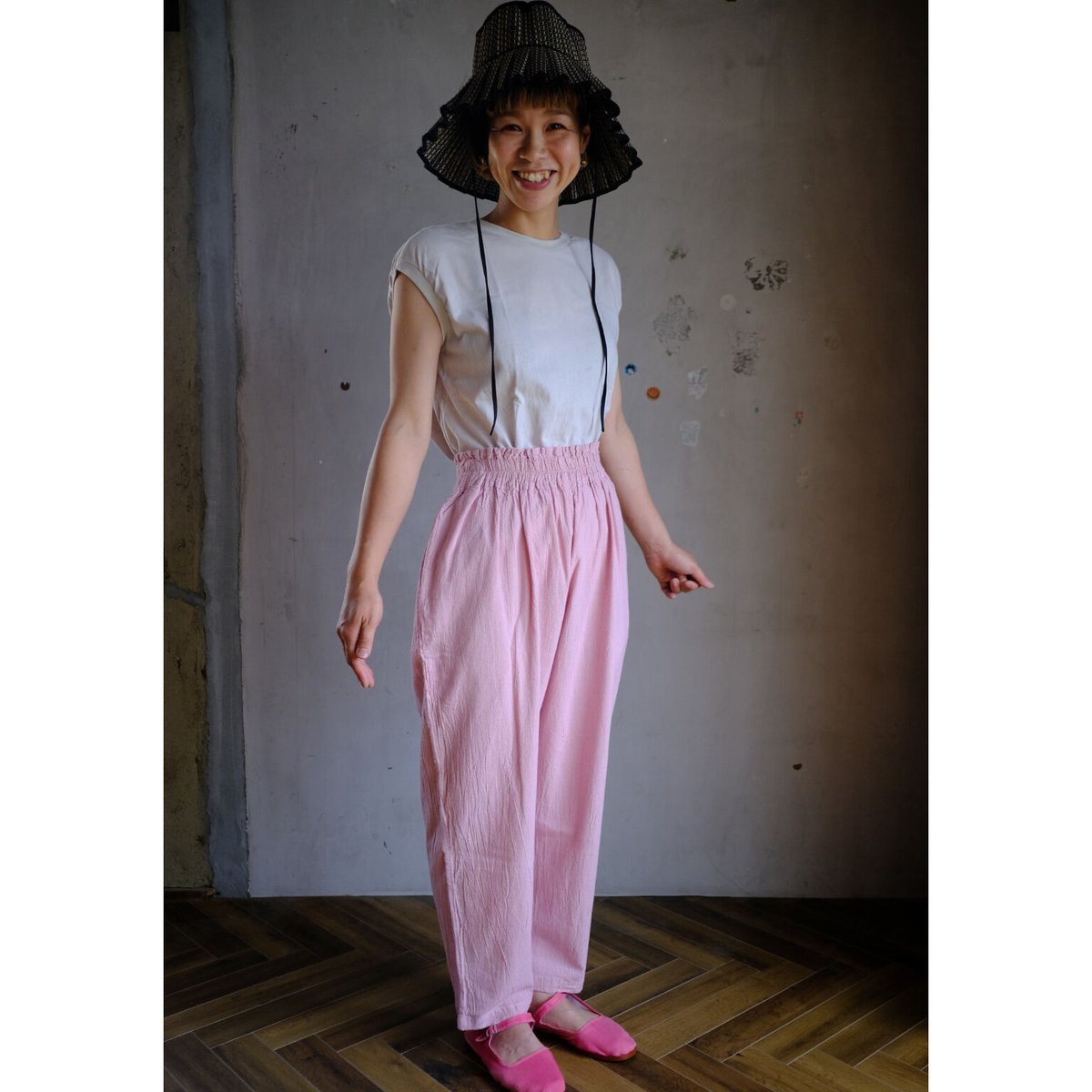 ヂェン先生の日常着 テーパードパンツ M ライトピンク 春夏生地