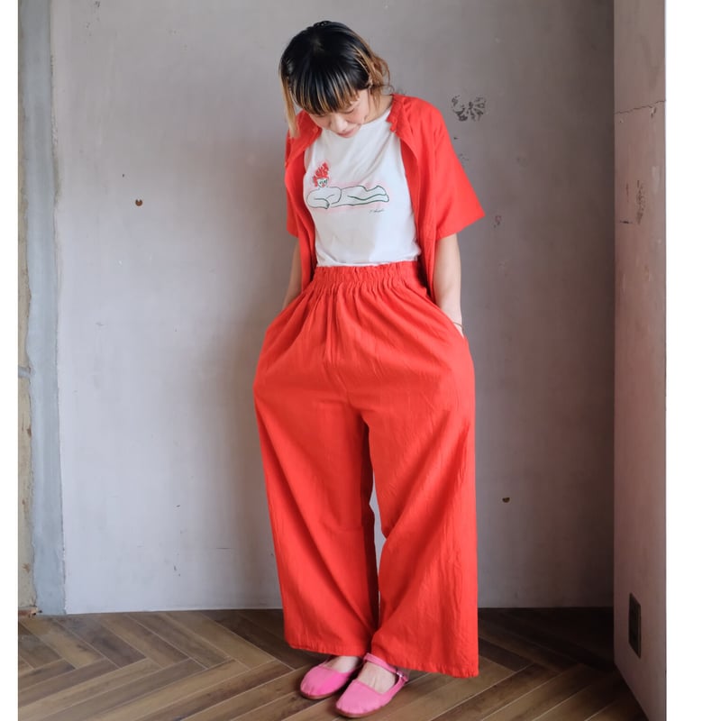 ヂェン先生の日常着　綿麻ストレートパンツ（朱赤） ヂェン先生の日常着 綿麻ストレートパンツ（朱赤） ヂェン先生の