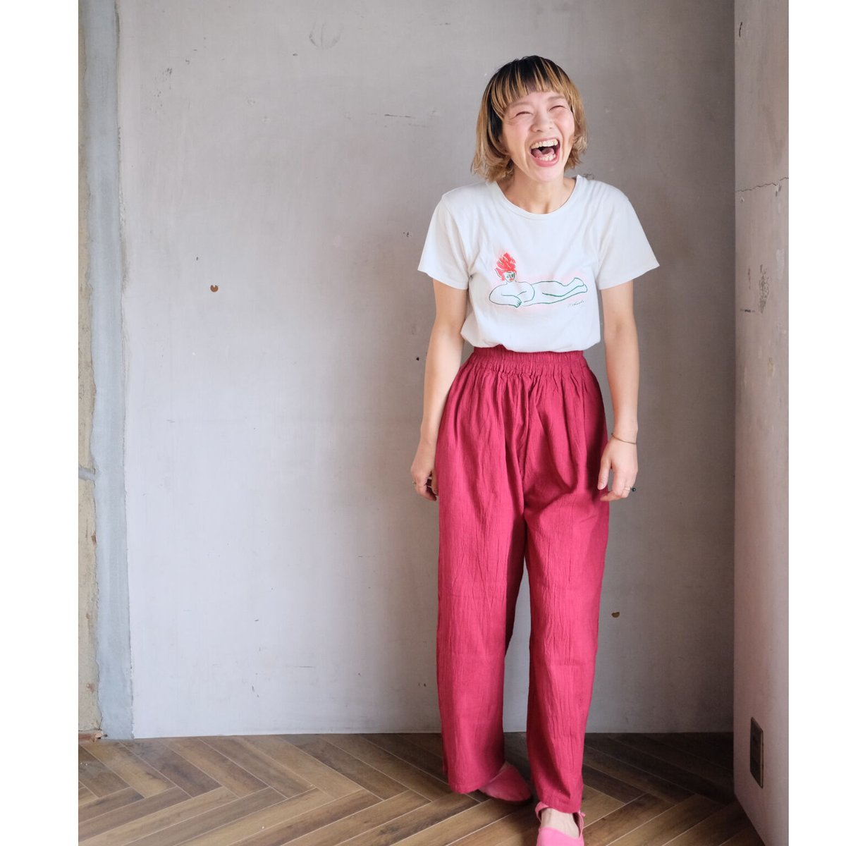 ヂェン先生の日常着　綿麻ストレートパンツ（朱赤） fit=scale-down,w=1200
