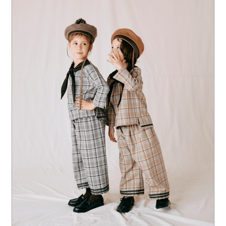 check sailor pants : black check