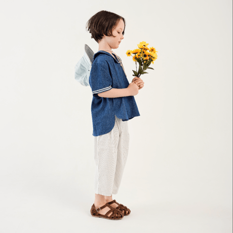 wide tuck pants: ecru, blue