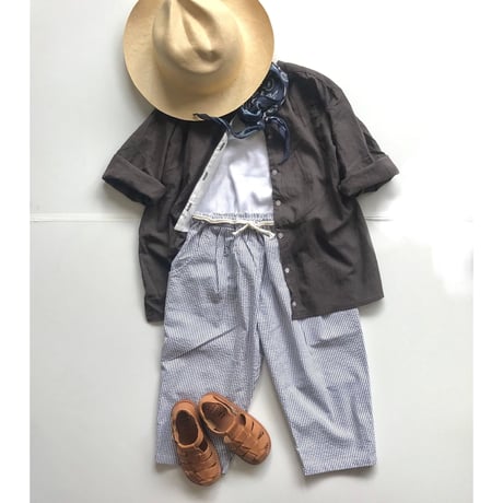 Plastron shirt： light french cotton brown