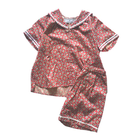 sample:sailor shirt S/S : red flower　110cm