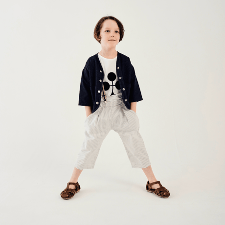 wide tuck pants: ecru, blue