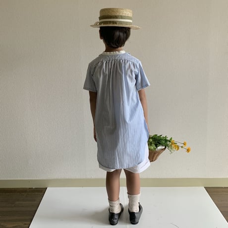 KIDS: white collor shirt 100cm, 110cm - water blue stripe