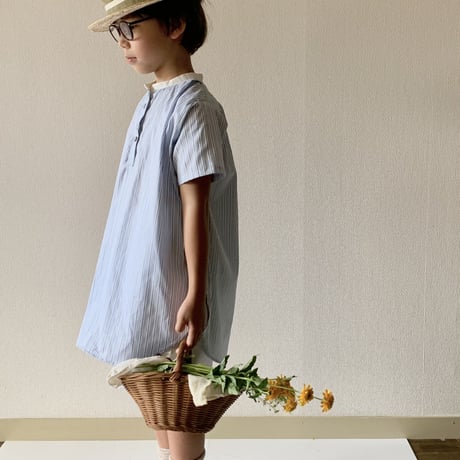 KIDS: white collor shirt 100cm, 110cm - water blue stripe
