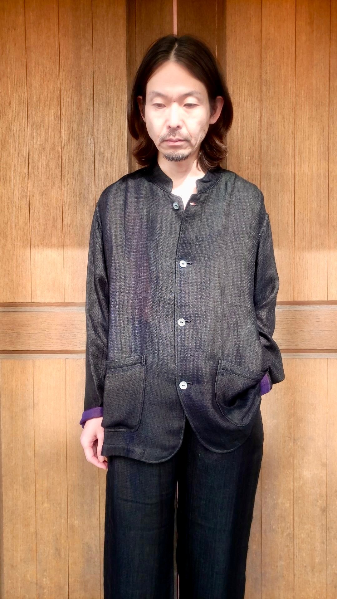 NEEDLES STAND COLLAR JACKET RAYON DOUBLE FACE G