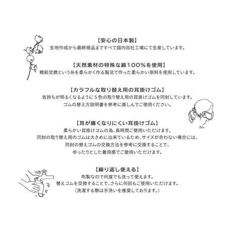 みんなのマスク　子ども用　取り替え用　耳掛けゴム５色×２本　合計１０本入り