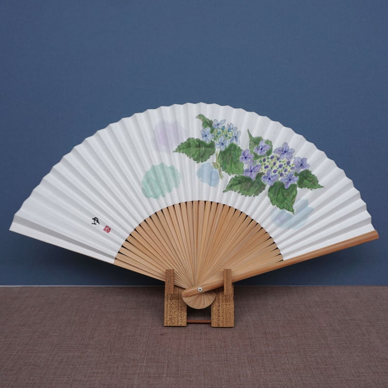 水彩手描き扇子。額紫陽花 | 野の花のギャラリー