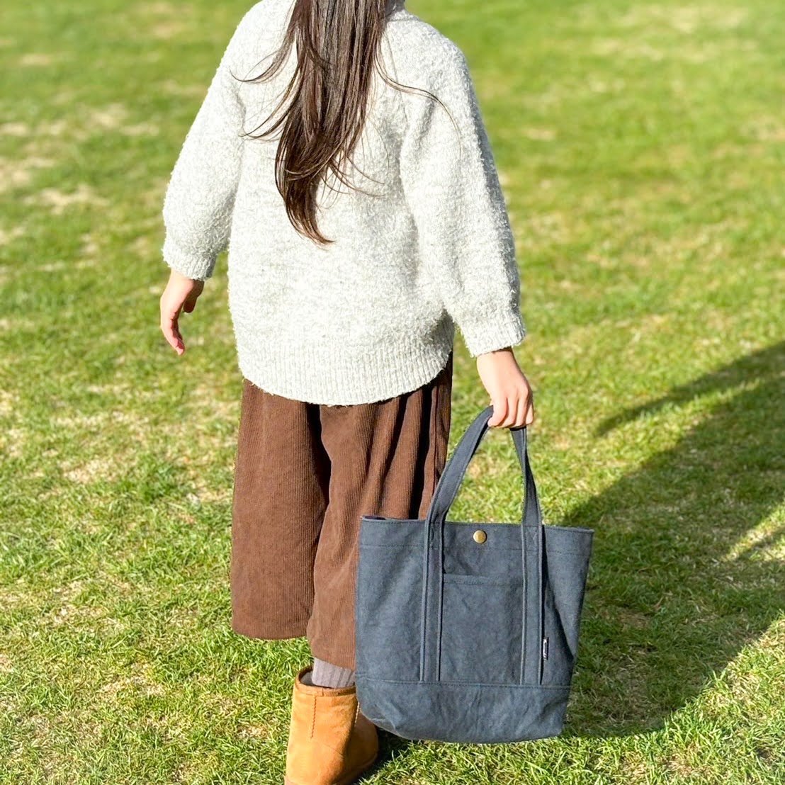 ハンドメイド、トートバック、帆布ヴィンテージ、ベルトラウンド、mini ヴィンテージ加工のブルー帆布sトートバッグ トートバッグ mh