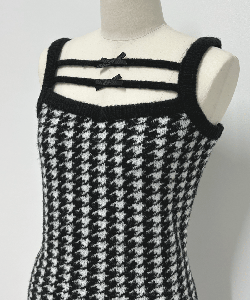 pium 千鳥柄ニットワンピカーデセット ブラック