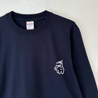長袖【にゃんたま】ロンT ネイビー 猫 猫柄 コットン ワンポイント 猫のたま シンプル