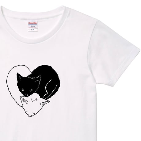 【しろとくろの猫】Tシャツ ホワイト 白猫 黒猫 猫柄 カジュアル メンズ レディース