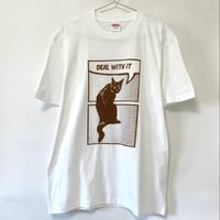 【ふりかえる猫】ホワイト Tシャツ 猫柄 ユニセックス 綿100% さびねこ シルクスクリーン