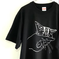 【見ちゃダメ】Tシャツ ブラック 猫柄 シルクスクリーン オリジナル 綿100% 手刷り 猫