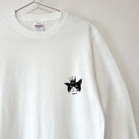 長袖【ハチワレキング】ロンT ホワイト 猫 猫柄 ハチワレ コットン ワンポイント シンプル