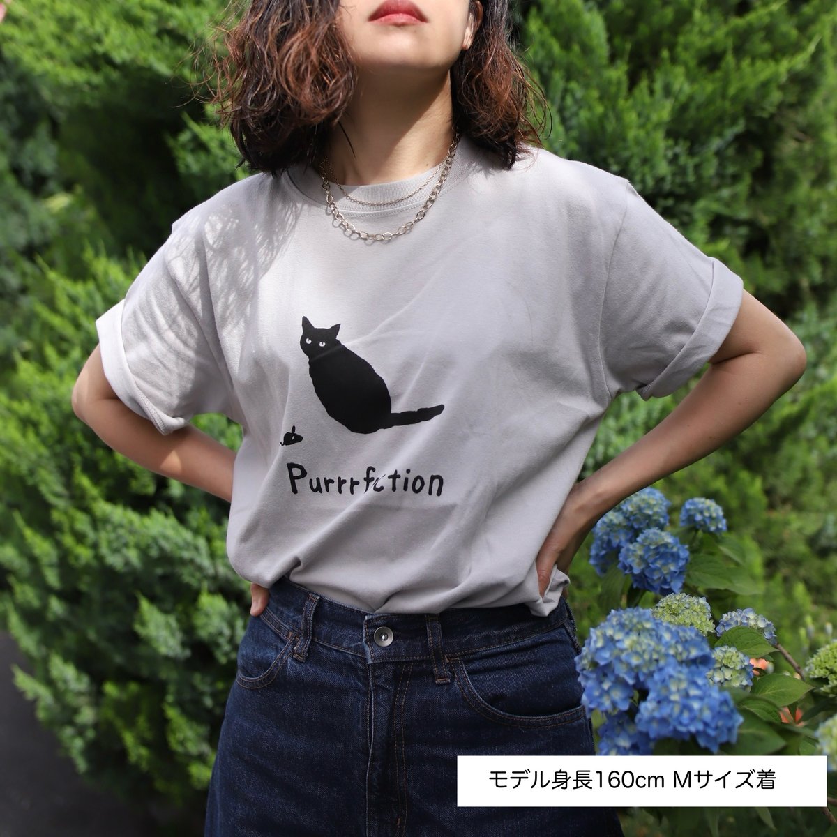 ネコとネズミ】グレー Tシャツ ユニセックス 猫柄 綿100% 猫 ネズミ