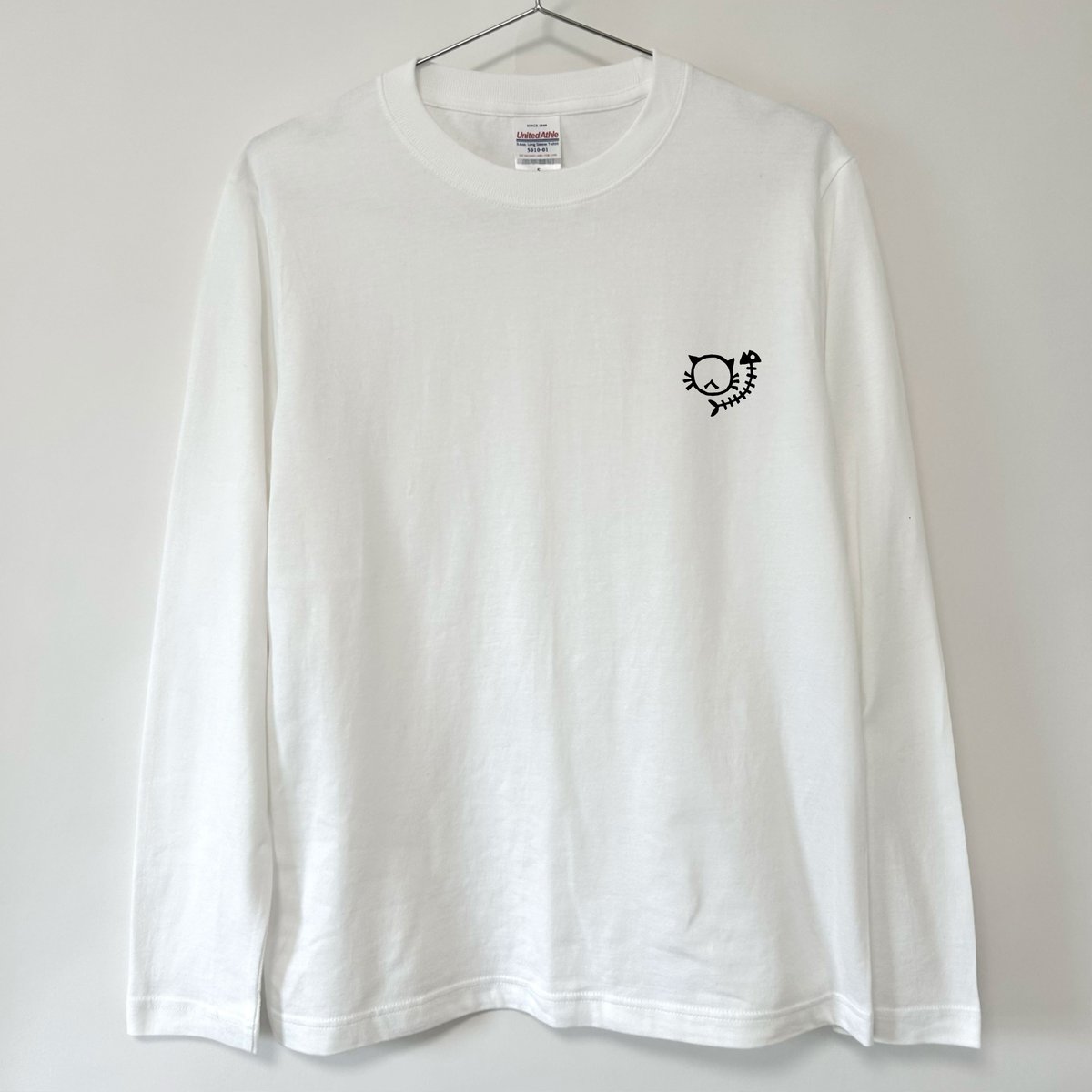 長袖【猫のロゴ】ロンT 長袖 ホワイト 猫柄 ワンポイント コットン