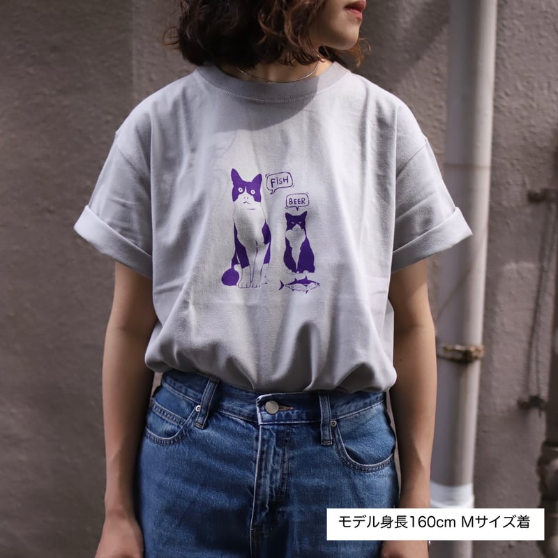 ハチワレブラザーズ】Tシャツ ホワイト 綿100% 猫柄 シルク ハチワレブラザーズ】Tシャツ ホワイト 綿100% 猫柄 シルク