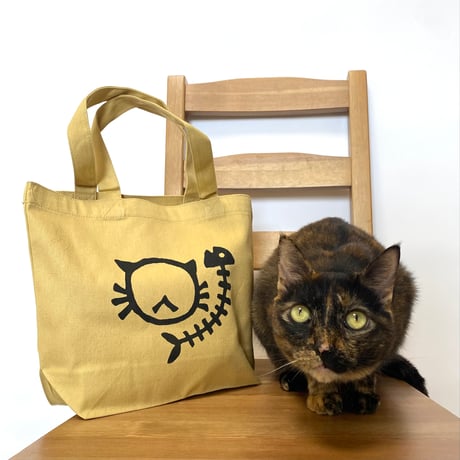 【猫のロゴ】猫柄 トートバッグ お散歩バッグ ハチワレ 猫柄 カバン キャンバス カジュアル　セール