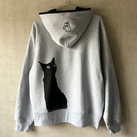 ジップパーカー 黒猫 見せにゃんたまのフーディ | doodl